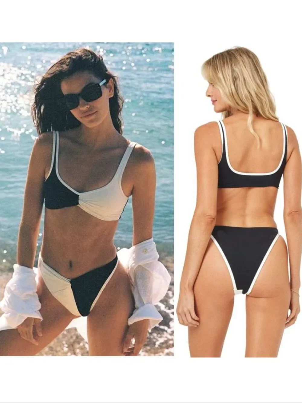L*Space Bikini SET Size M Cardi Top & Jada Bottom Black Cream Colorblock NEW